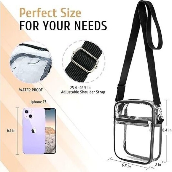 Clear Crossbody Purse Bag Stadium Approved for Concert Sports Adjustable Strap - Picture 2 of 7